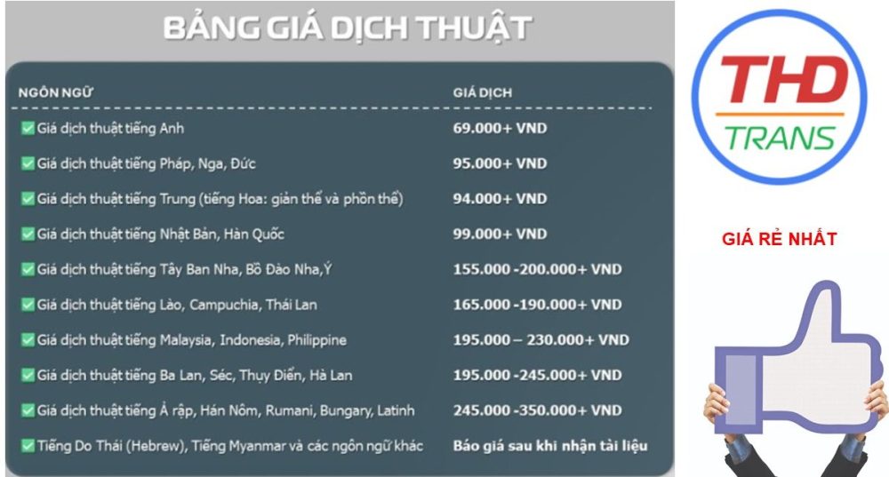 Báo giá dịch thuật tài liệu Thực Đơn (Menu): món ăn & đồ uống tại Bình Phước - THDTRANS